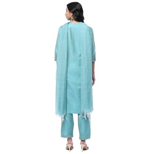 BIBA Women's Powder Blue Polyester Blend Straight Suit Set (SKDASRT10197AW24POWBLU