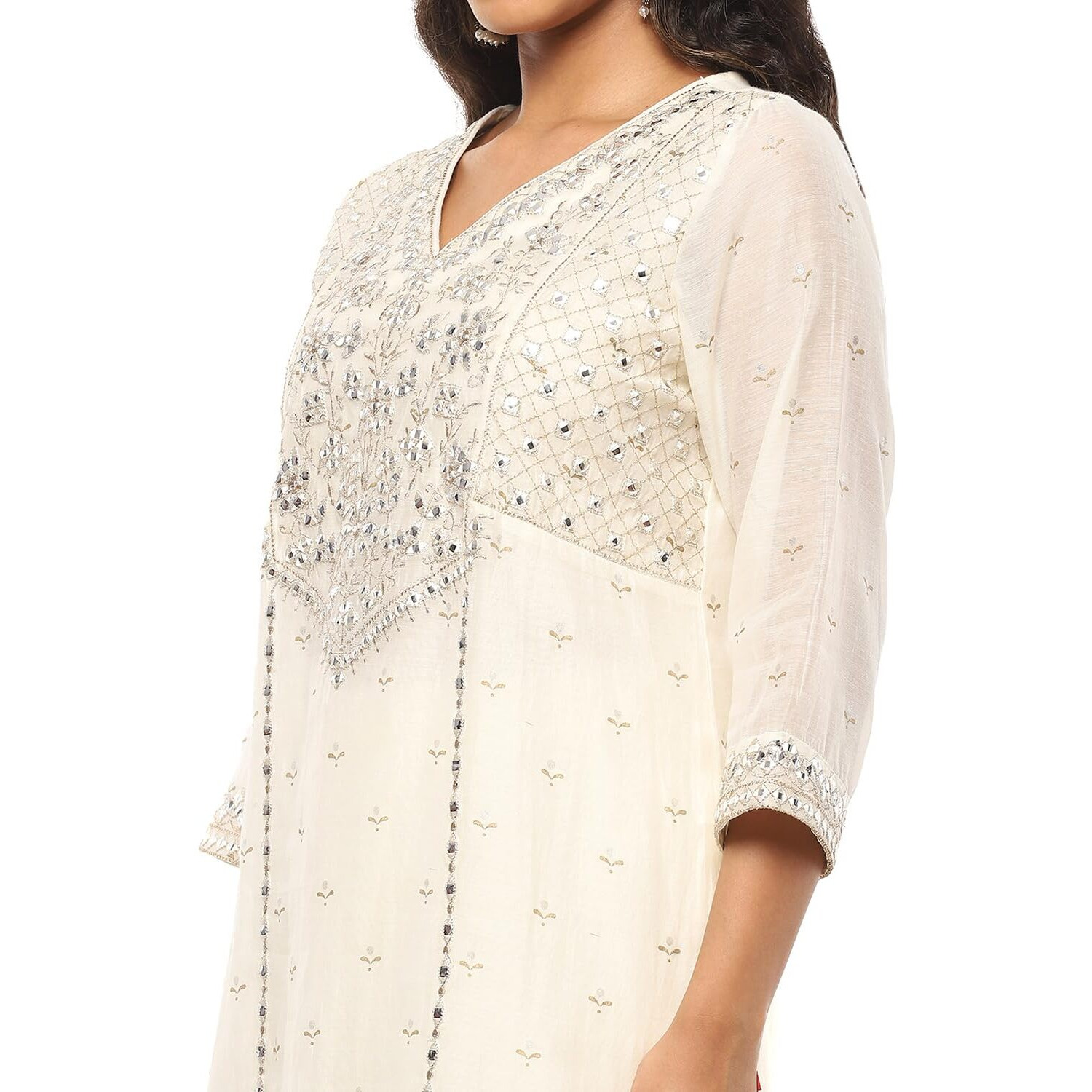 BIBA Women's Poly Chanderi Kurta Sets (SKDRIVYT10120AW24OWHT_Offwhite