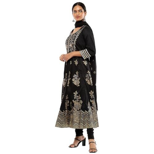 BIBA Women's Polyester Blend Kurta Sets (SKDRIVYT10118AW24BLK_Black