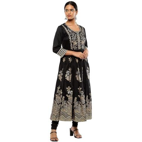 BIBA Women's Polyester Blend Kurta Sets (SKDRIVYT10118AW24BLK_Black
