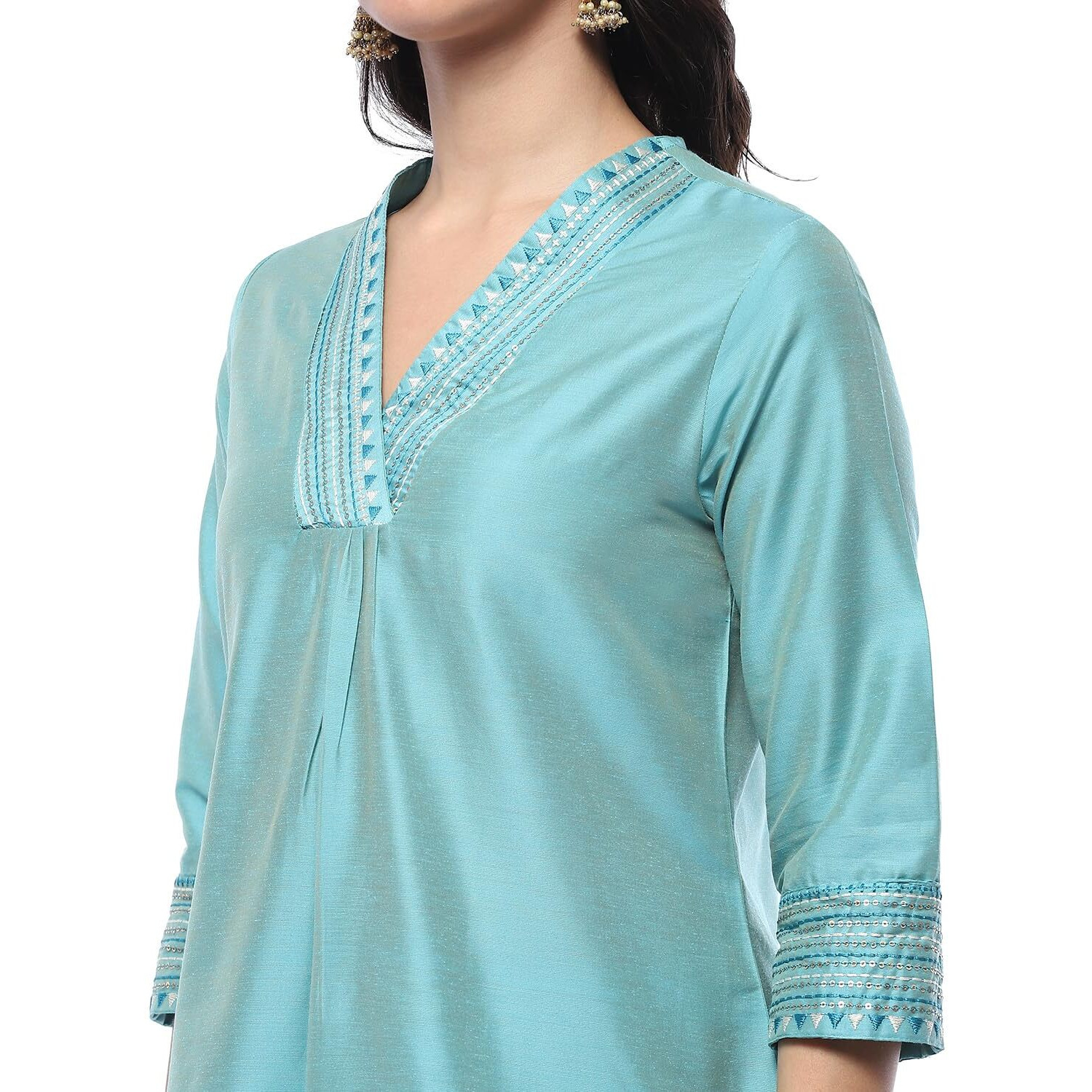 BIBA Women's Powder Blue Polyester Blend Straight Suit Set (SKDASRT10197AW24POWBLU