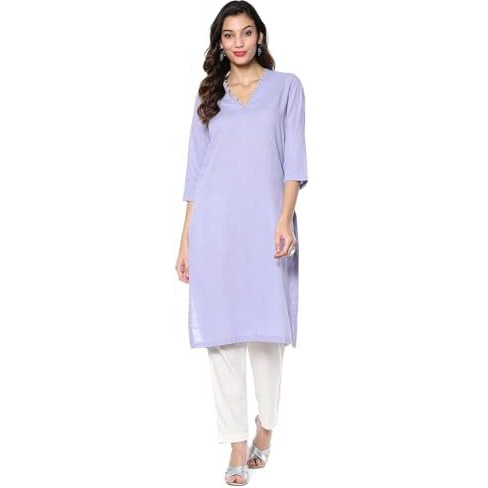 BIBA Women's Cotton Blend Solid Regular Kurtas (SLDCR21224EAW24LLC_Lilac