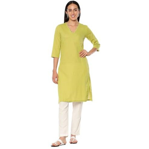 BIBA Women's Cotton Blend Solid Regular Kurtas (SLDCR21224E_Forest Green 40)