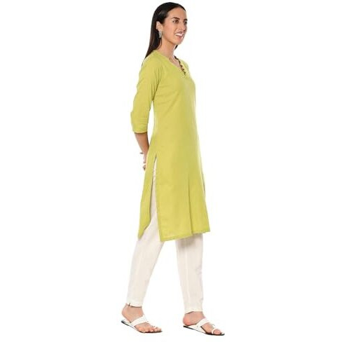 BIBA Women's Cotton Blend Solid Regular Kurtas (SLDCR21224E_Forest Green 40)