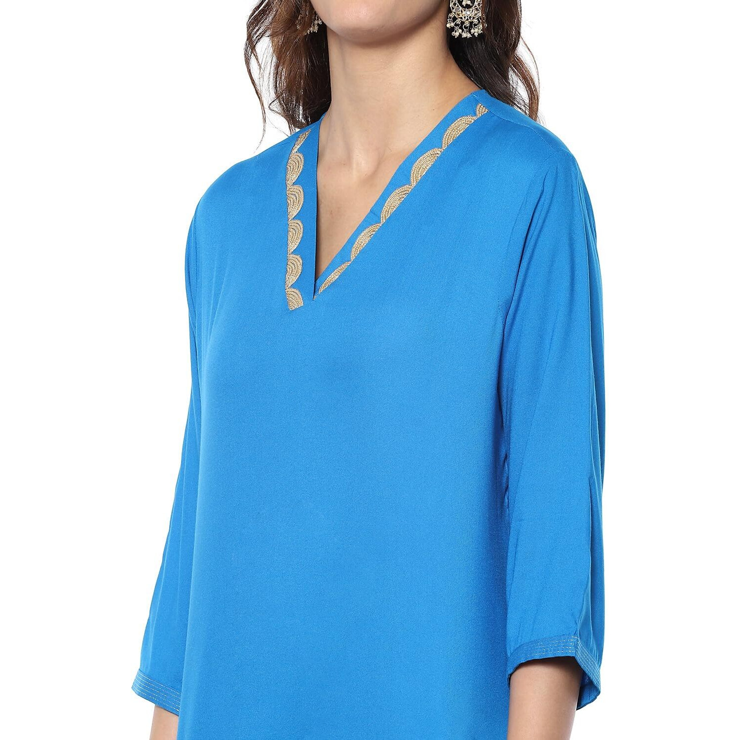 BIBA Women's Rayon Solid Regular Kurtas (SLDCR21223EAW24ELCBLU_Electric Blue