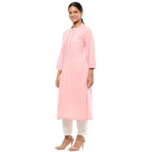 BIBA Women's Cotton Solid Regular Kurtas (SLDCR21230EAW24BLSPK_Blush Pink