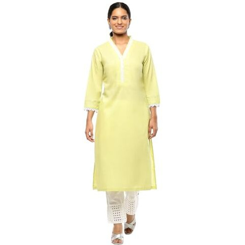 BIBA Women's Cotton Solid Regular Kurtas (SLDCR21229EAW24MCGRN_Macha Green