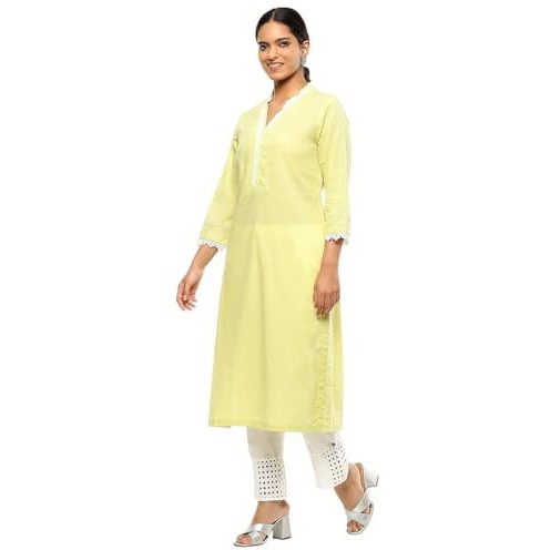 BIBA Women's Cotton Solid Regular Kurtas (SLDCR21229EAW24MCGRN_Macha Green