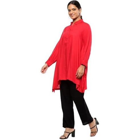 BIBA Women's Rayon Solid Regular Kurtas (SLDCR21590EAW24TOMRD_Tomato Red