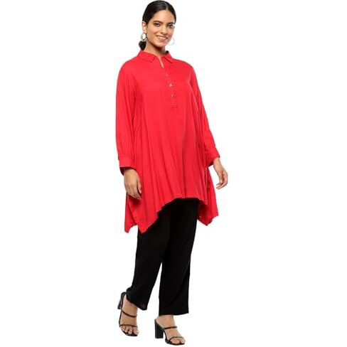 BIBA Women's Rayon Solid Regular Kurtas (SLDCR21590EAW24TOMRD_Tomato Red