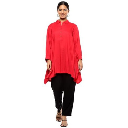 BIBA Women's Rayon Solid Regular Kurtas (SLDCR21590EAW24TOMRD_Tomato Red