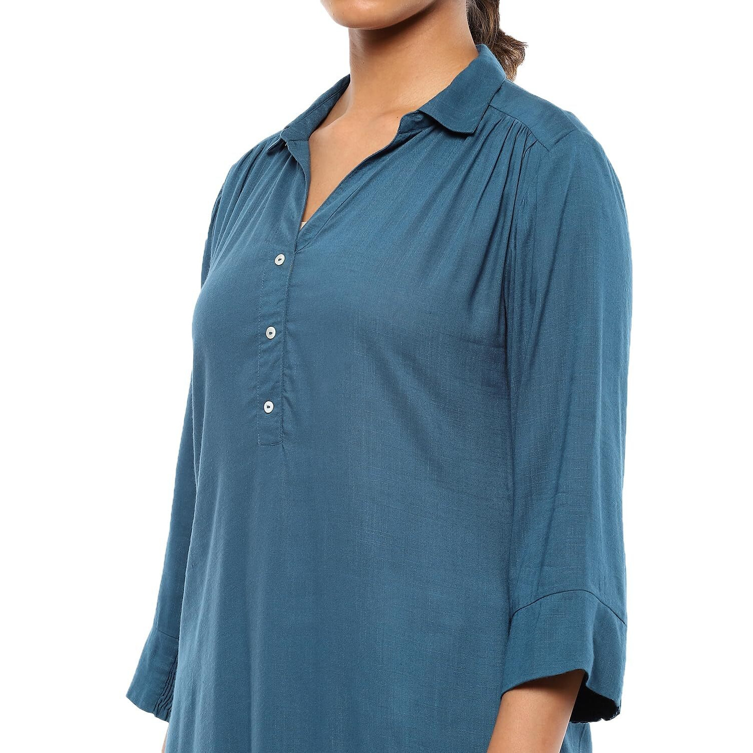 BIBA Women's Rayon Solid Regular Kurtas (SLDCR21576EAW24TEAL_Teal