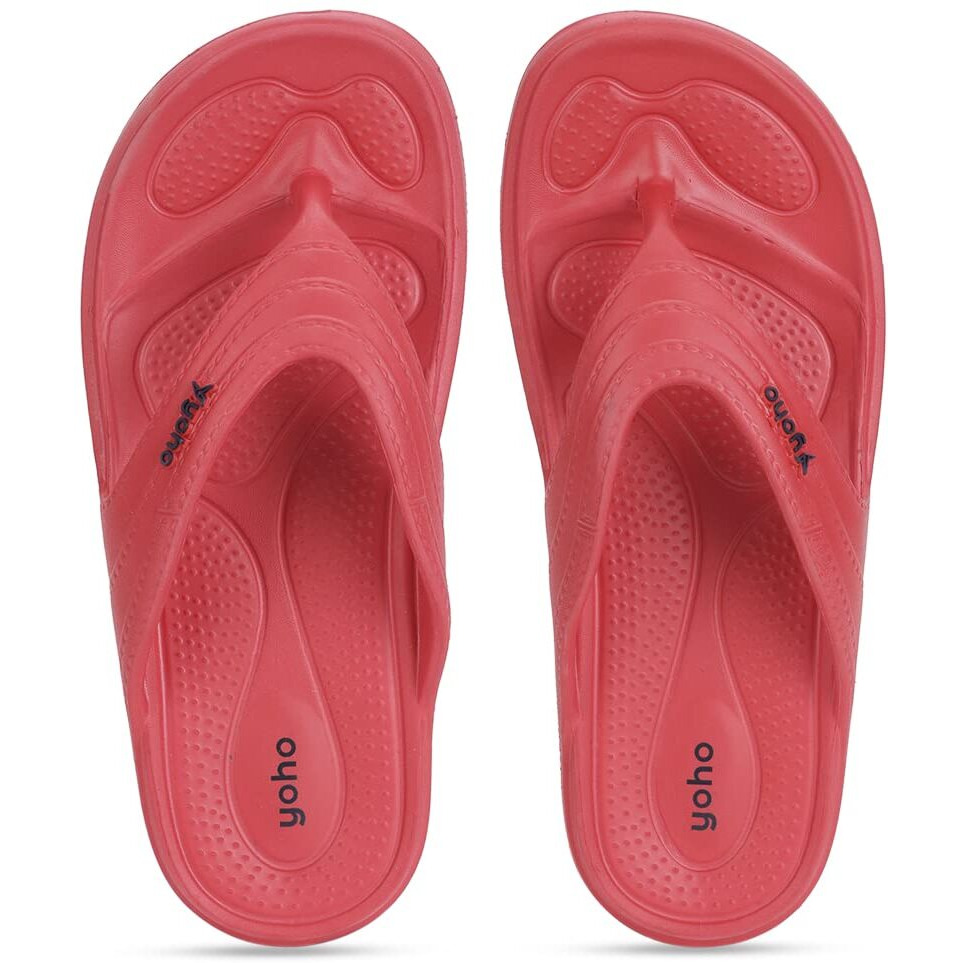 YOHO Drizzle Soft Slippers for Women | Mild Acupressure | Lightweight, Red UK5