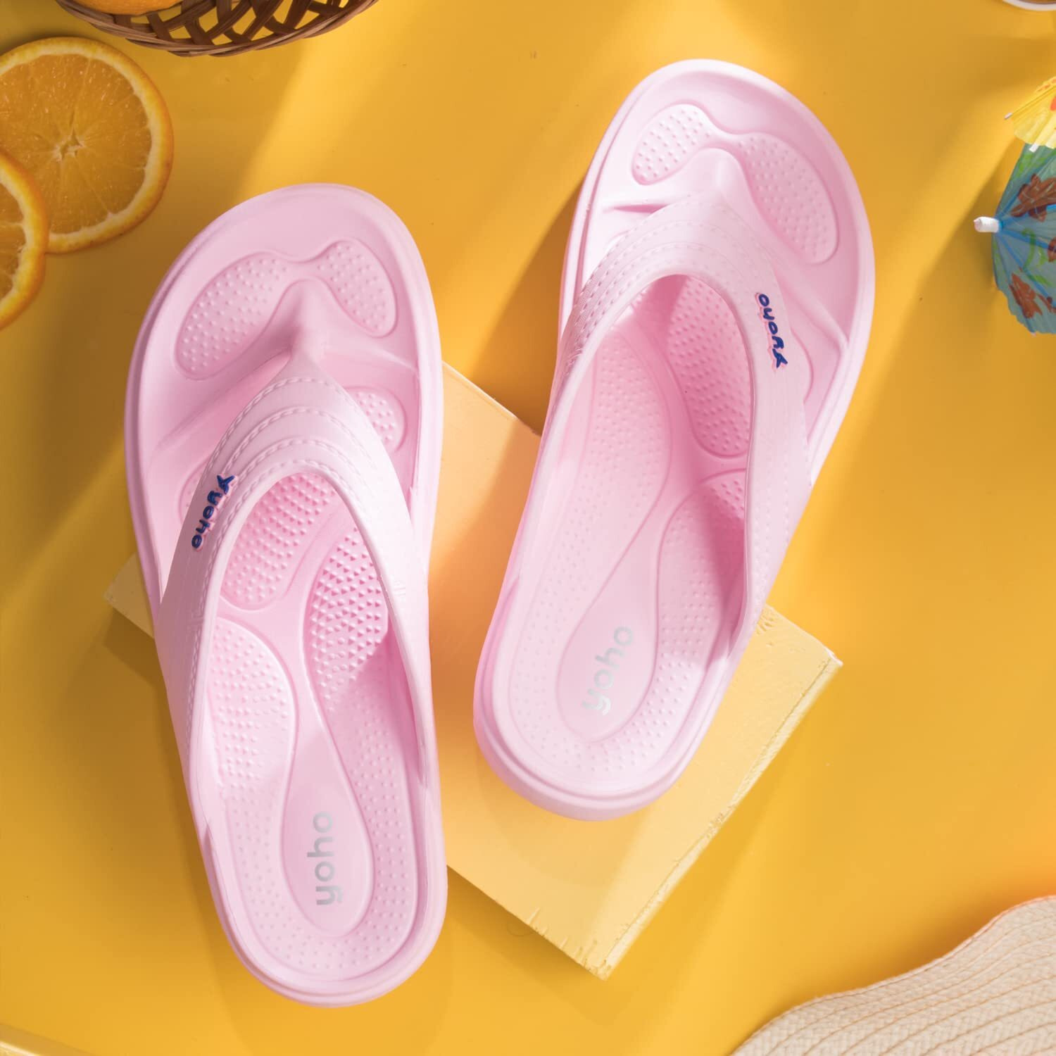 YOHO Drizzle Soft Slippers for Women | Mild Acupressure | Lightweight, Pink UK8