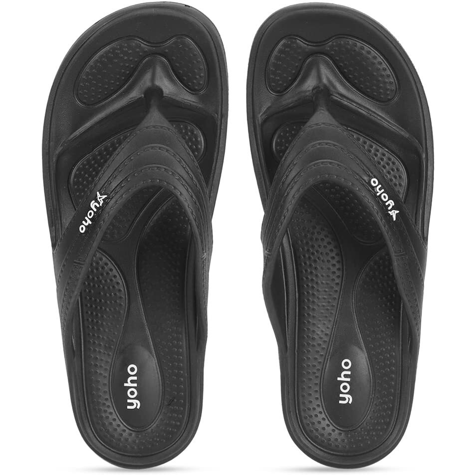 YOHO Drizzle Soft Slippers for Women | Mild Acupressure | Lightweight, Black UK9