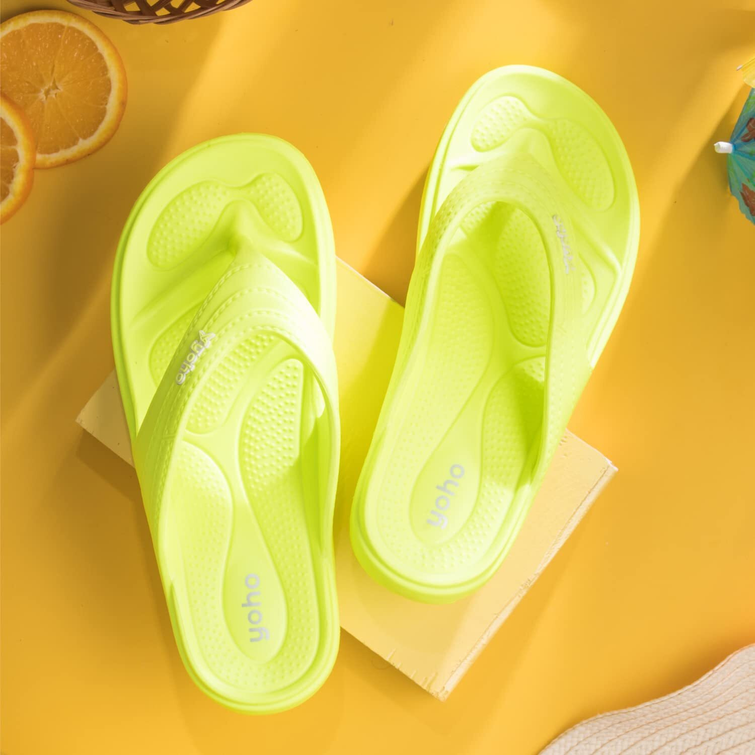 YOHO Drizzle Soft Slippers for Women |Mild Acupressure, Lightweight, L.Green UK8