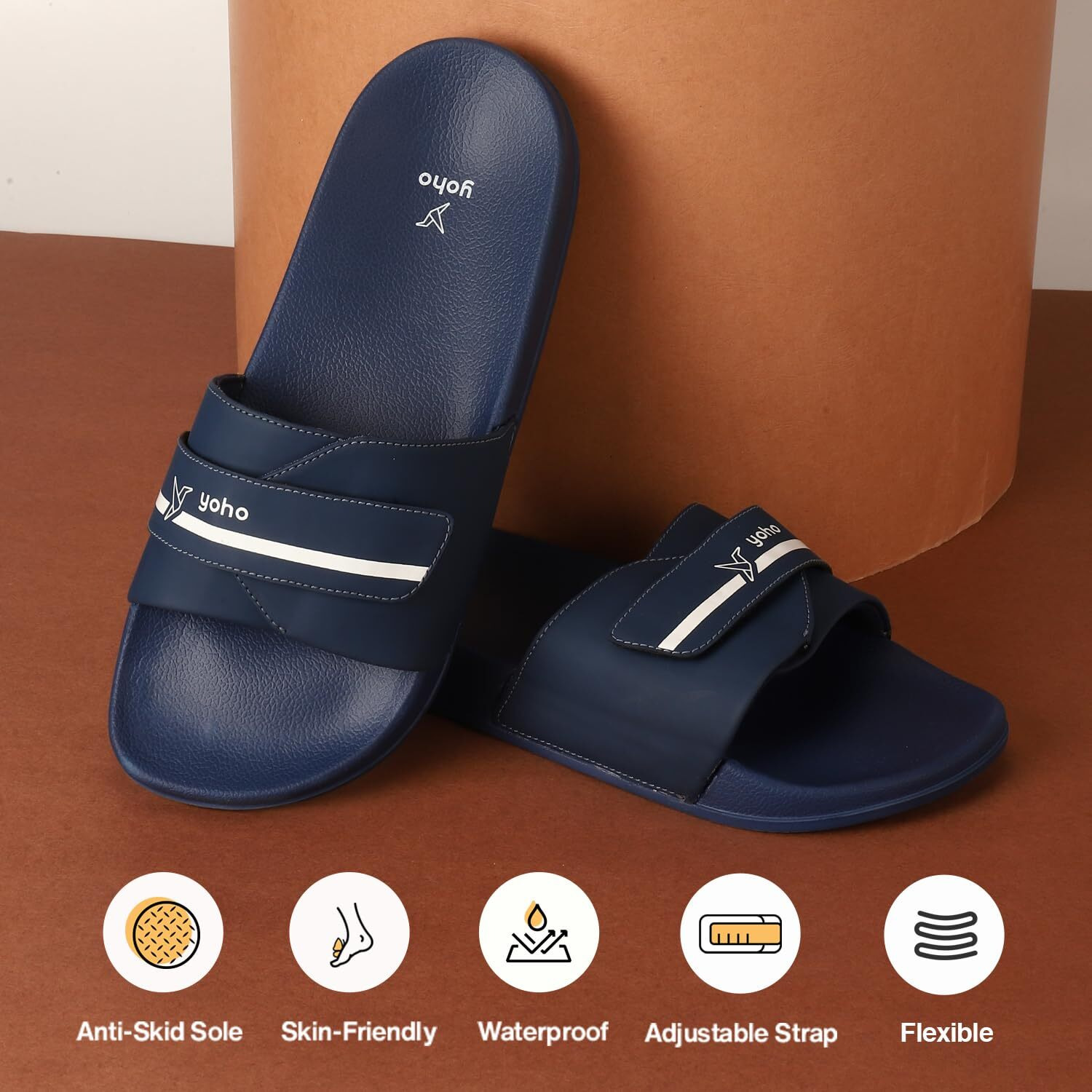 YOHO Drystep slides for men | Water-friendly | Super flexible | adjustable strap | Skin friendly | lightweight and Comfortable stylish sliders slipper for mens