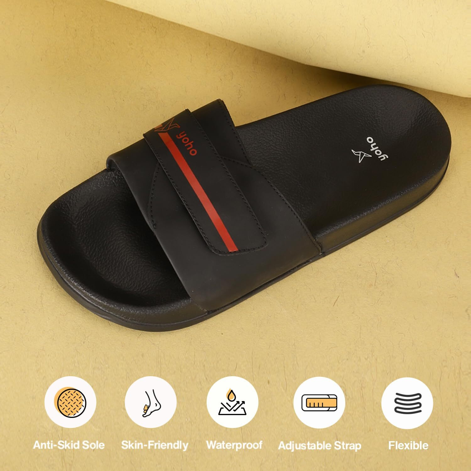 YOHO Drystep slides for men | Water-friendly | Super flexible | adjustable strap | Skin friendly | lightweight and Comfortable stylish sliders slipper for mens