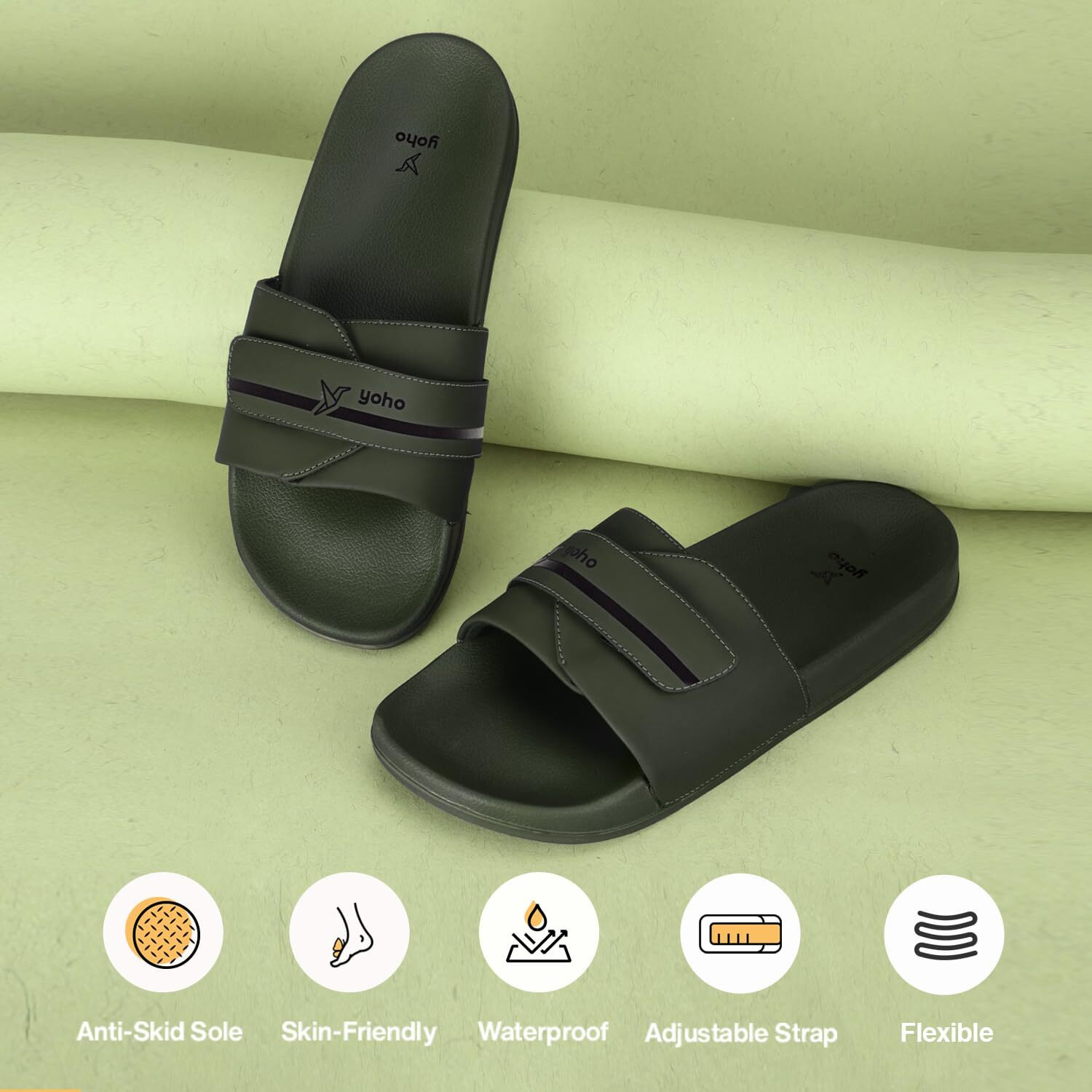 YOHO Drystep slides for men | Water-friendly | Super flexible | adjustable strap | Skin friendly | lightweight and Comfortable stylish sliders slipper for mens