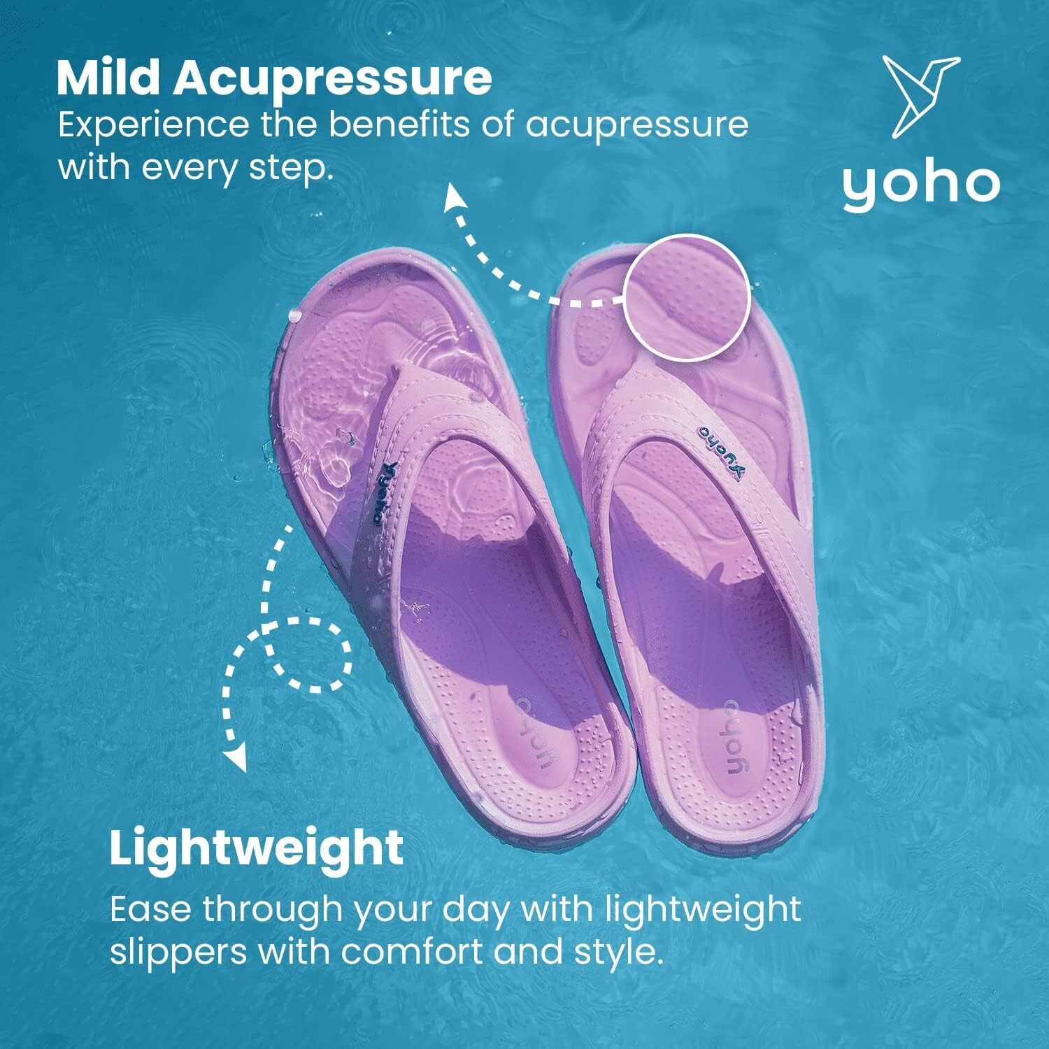 YOHO Drizzle Soft Slippers for Women | Mild Acupressure | Lightweight, White UK7