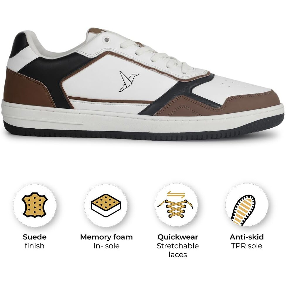 YOHO Colored PU Fashion Sneaker for Men | Comfortable shoes | Cushioned Insole | Quick-wear elastic laces | Lightweight | Dynamic Feet Support | Fashionable | Stylish | Modern Tan