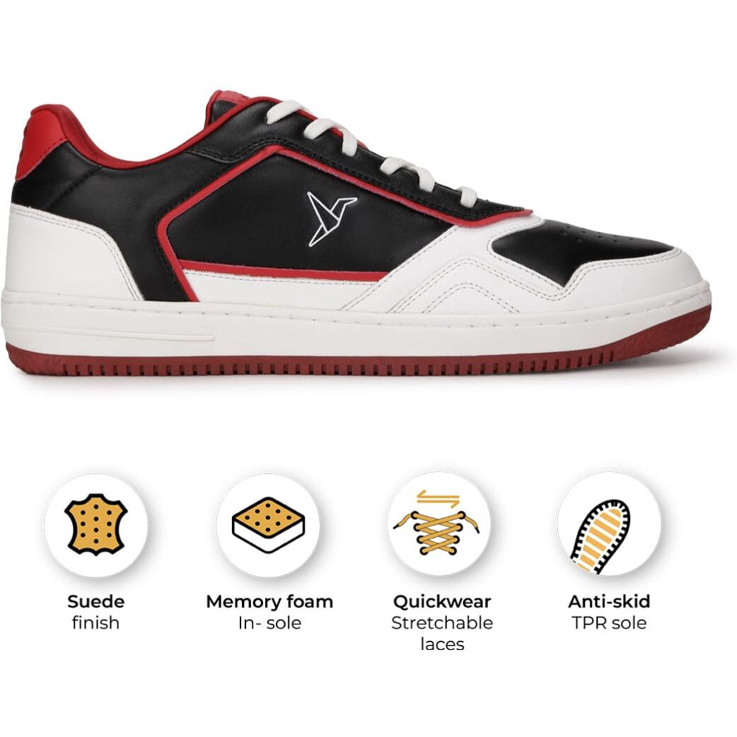 YOHO Colored PU Fashion Sneaker for Men | Comfortable shoes | Cushioned Insole | Quick-wear elastic laces | Lightweight | Dynamic Feet Support | Fashionable | Stylish | Modern Black