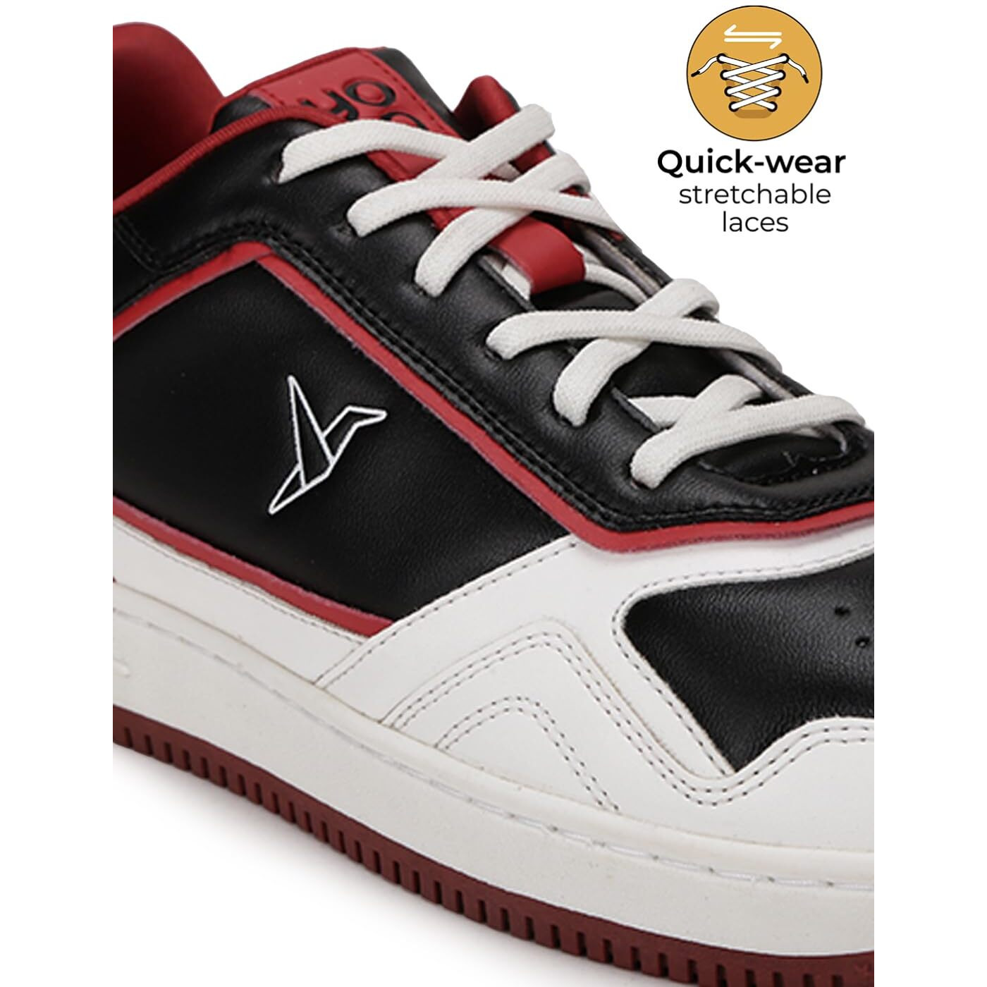 YOHO Colored PU Fashion Sneaker for Men | Comfortable shoes | Cushioned Insole | Quick-wear elastic laces | Lightweight | Dynamic Feet Support | Fashionable | Stylish | Modern Black