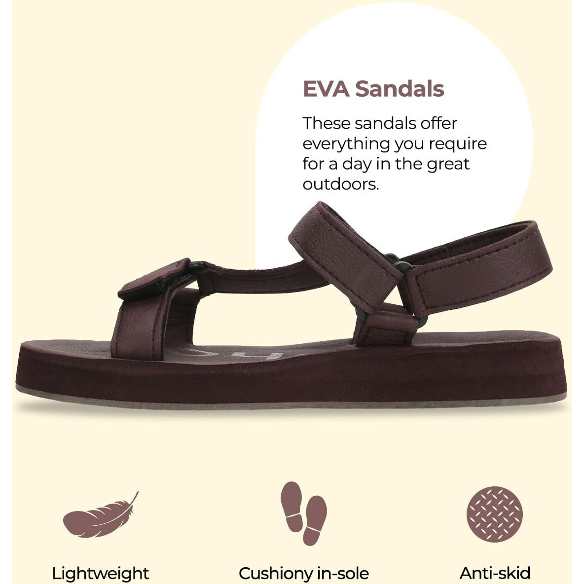 YOHO EVA Sandals for Men | EVA sole | Comfortable cushioned sole with TPR base | Lightweight | Soft skin friendly straps | Adjustable straps | Velcro closure | Vibrant colour options
