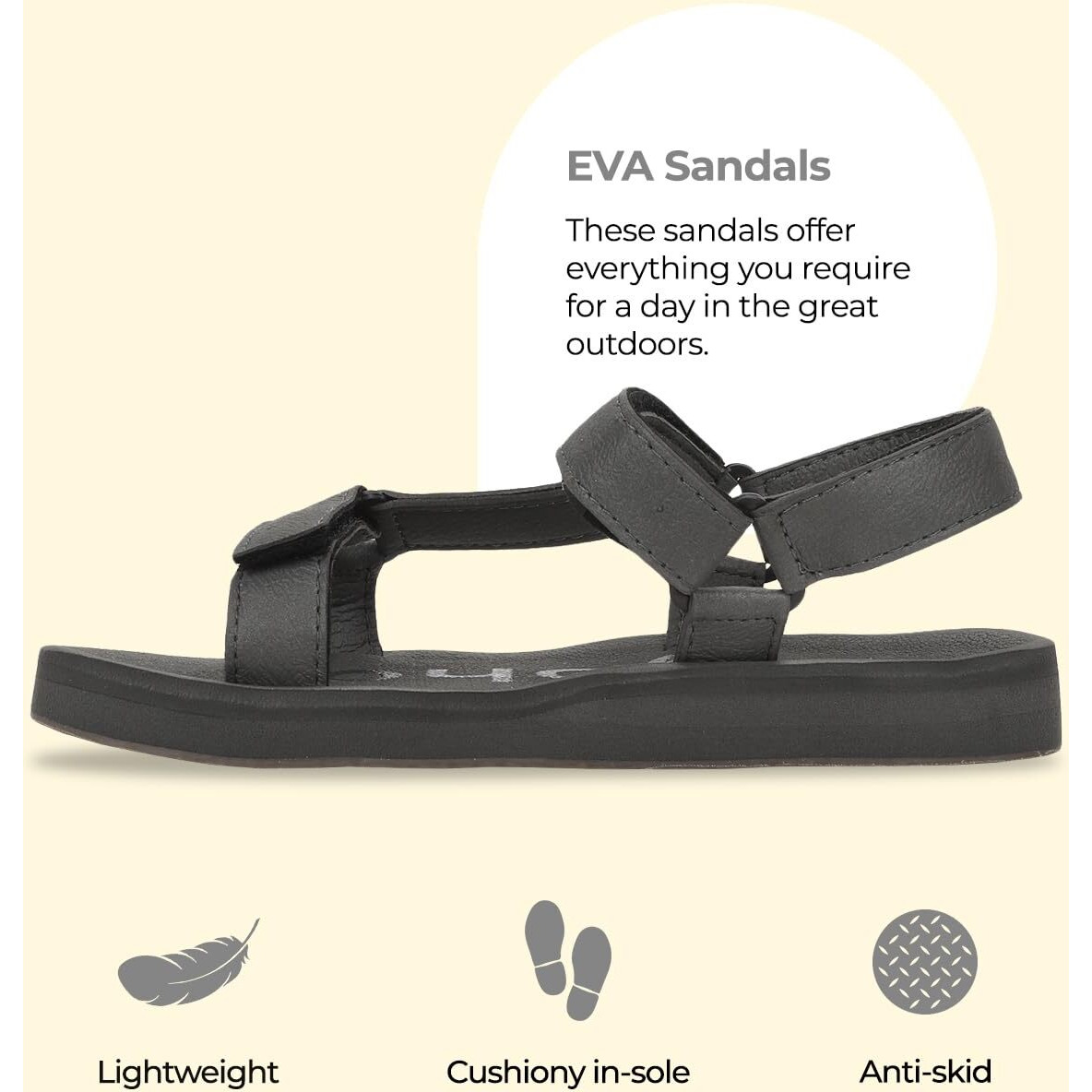 YOHO EVA Sandals for Men | EVA sole | Comfortable cushioned sole with TPR base | Lightweight | Soft skin friendly straps | Adjustable straps | Velcro closure | Vibrant colour options