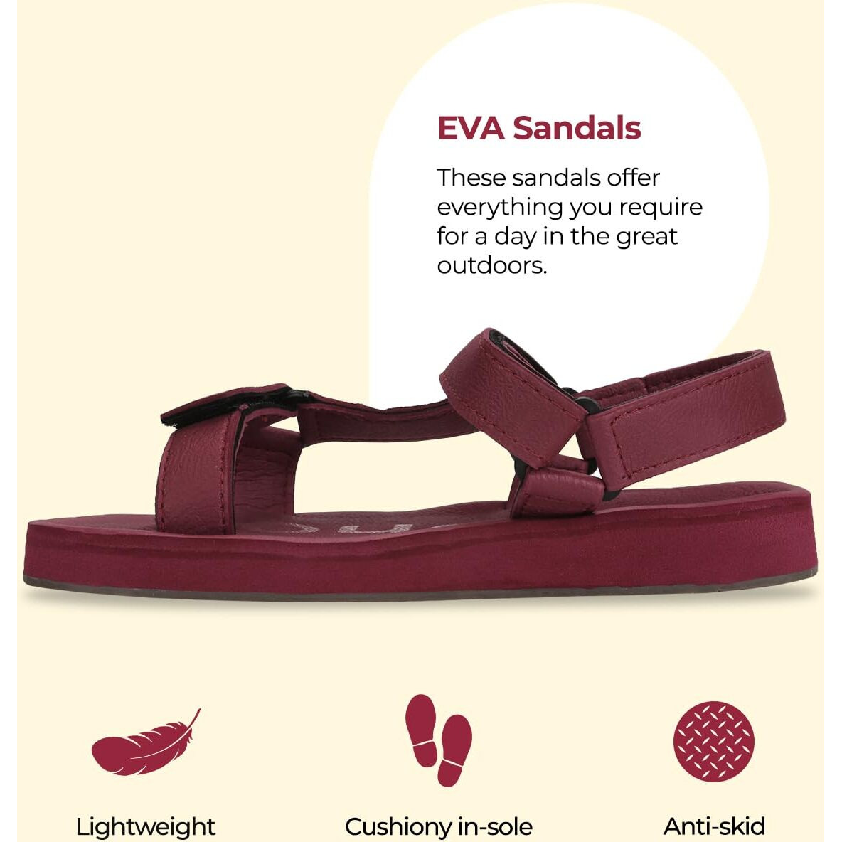 YOHO EVA Sandals for Men | EVA sole | Comfortable cushioned sole with TPR base | Lightweight | Soft skin friendly straps | Adjustable straps | Velcro closure | Vibrant colour options