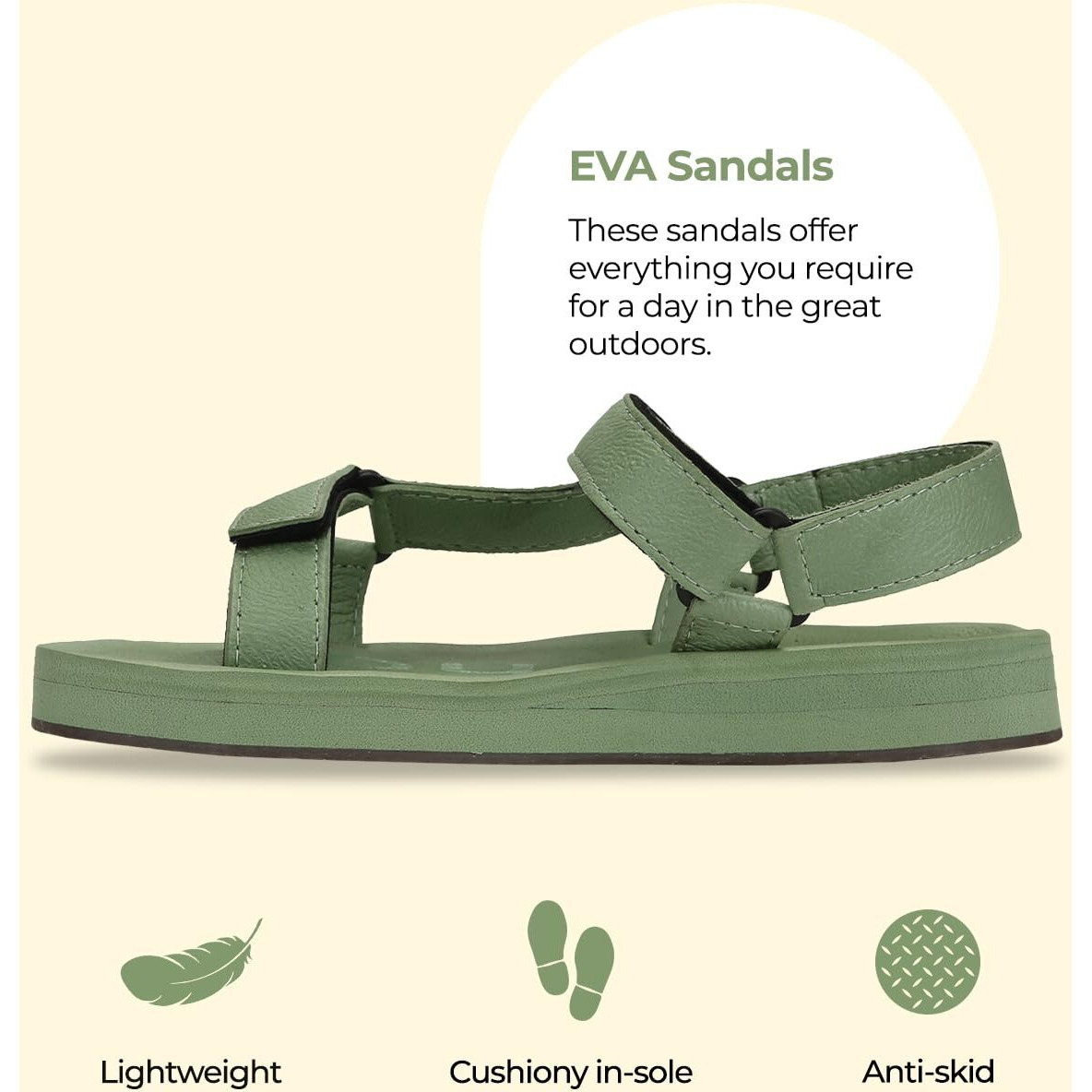 YOHO EVA Sandals for Men | EVA sole | Comfortable cushioned sole with TPR base | Lightweight | Soft skin friendly straps | Adjustable straps | Velcro closure | Vibrant colour options