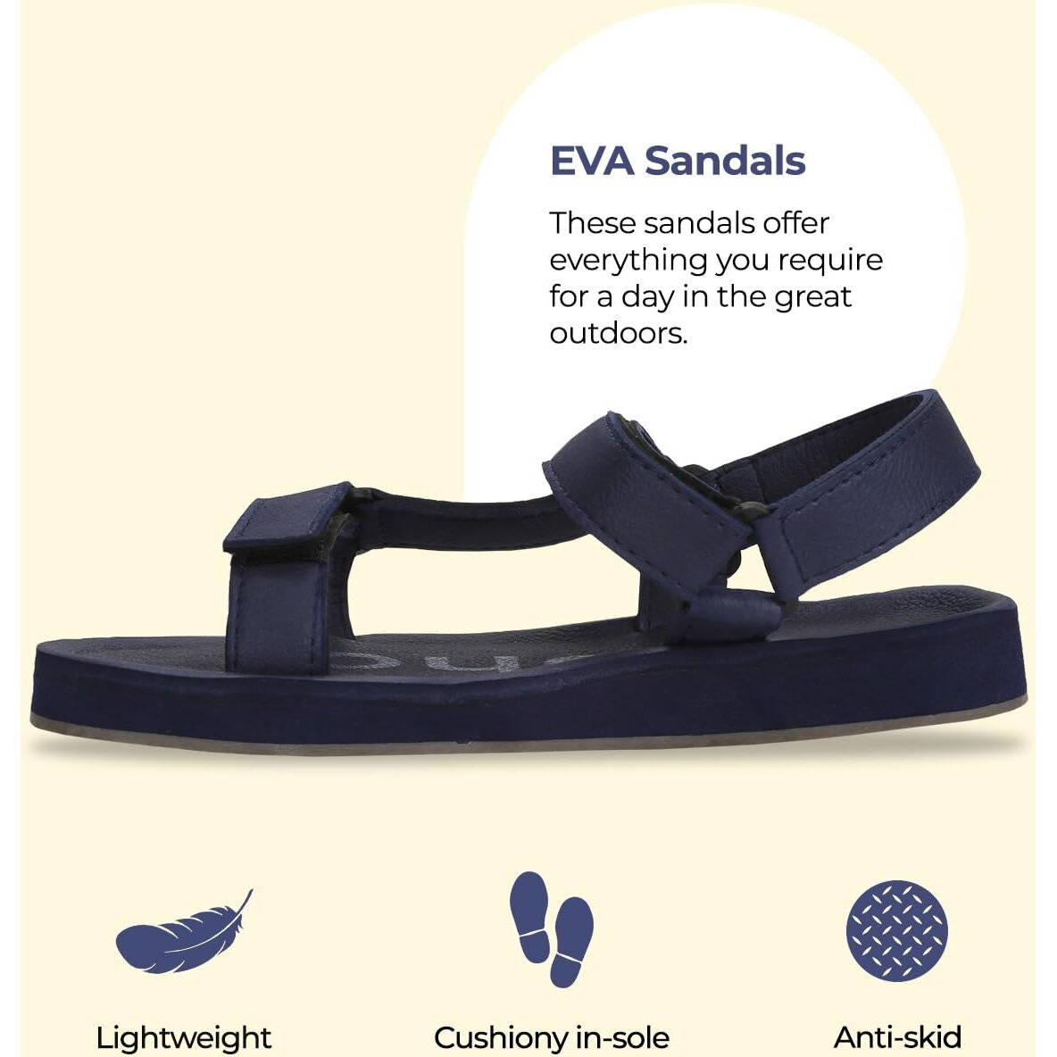 YOHO EVA Sandals for Men | EVA sole | Comfortable cushioned sole with TPR base | Lightweight | Soft skin friendly straps | Adjustable straps | Velcro closure | Vibrant colour options