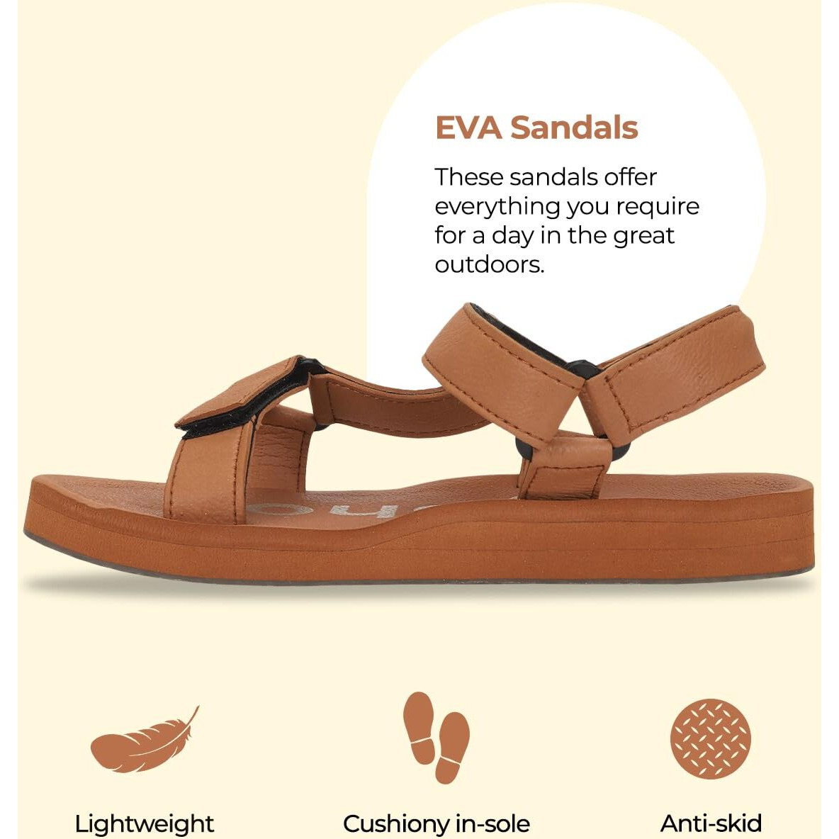 YOHO EVA Sandals for Men | EVA sole | Comfortable cushioned sole with TPR base | Lightweight | Soft skin friendly straps | Adjustable straps | Velcro closure | Vibrant colour options