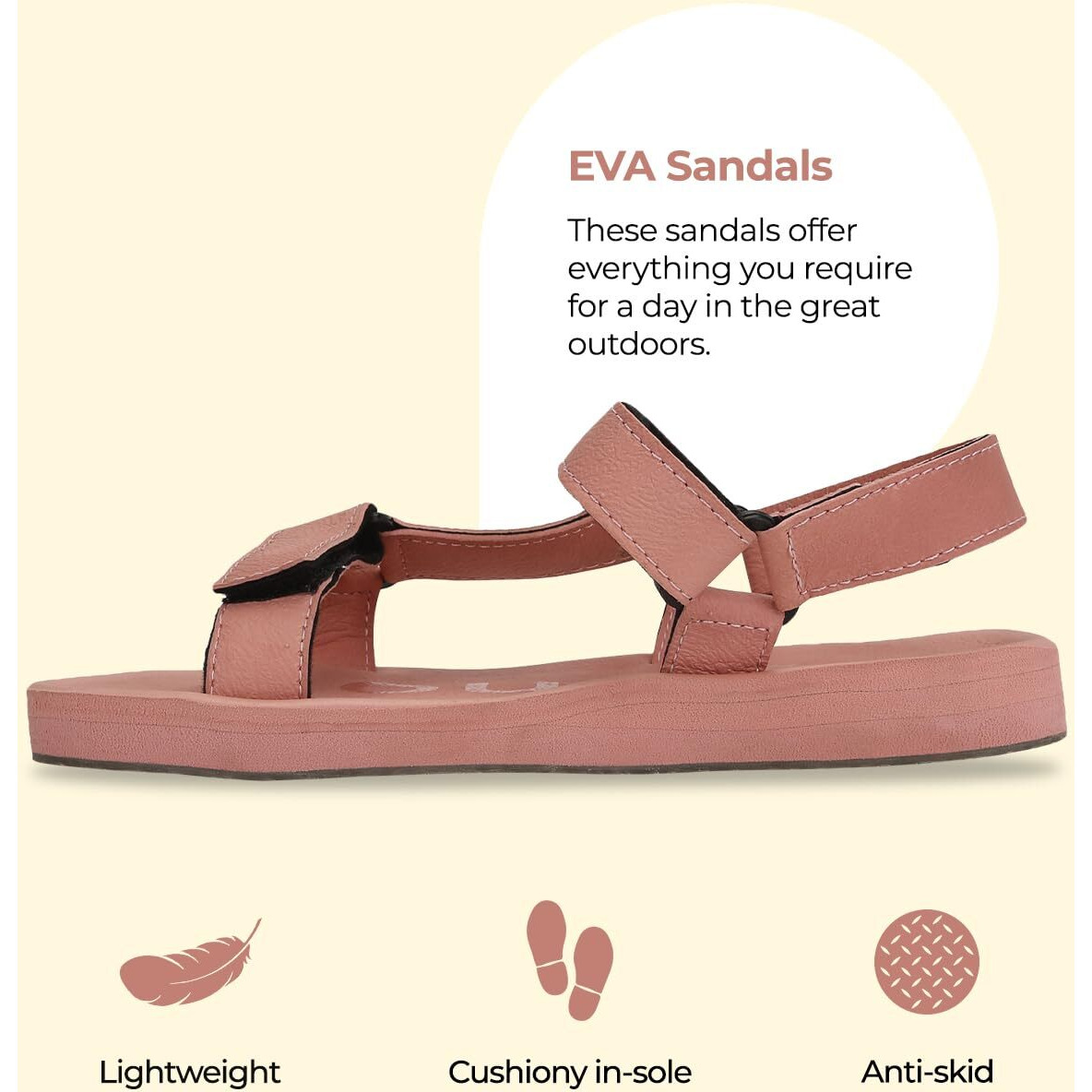 YOHO EVA Sandals for Women | EVA sole | Comfortable cushioned sole with TPR base | Lightweight | Soft skin friendly straps | Adjustable straps | Velcro closure | Vibrant colour options