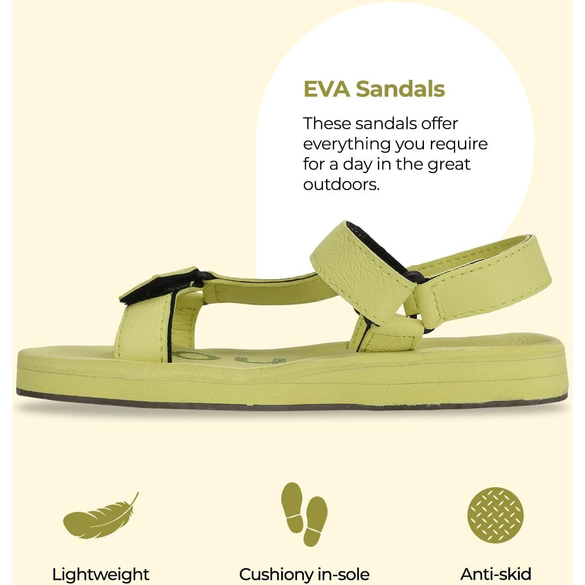 YOHO EVA Sandals for Men | EVA sole | Comfortable cushioned sole with TPR base | Lightweight | Soft skin friendly straps | Adjustable straps | Velcro closure | Vibrant colour options