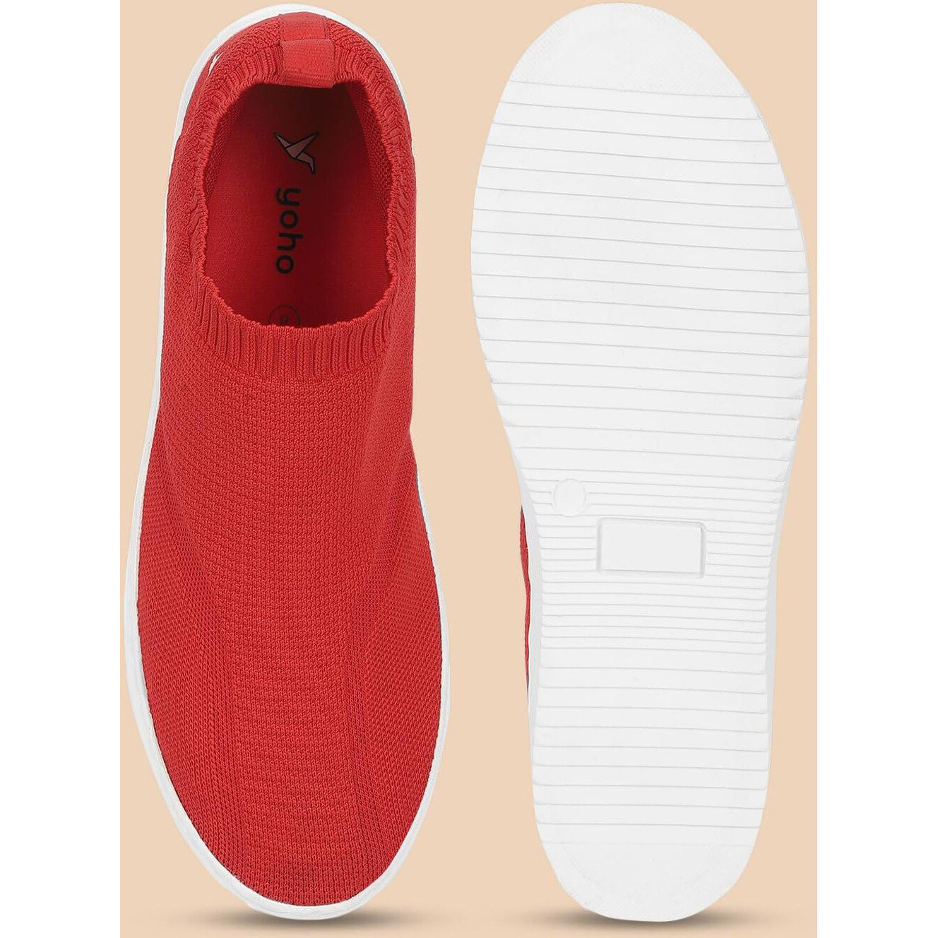 YOHO FreeStep Spacious and Casual Slip on Shoes | Comfortable for Long Hours of Walking | Outperforms Memory Foam | Arch Support Insole | Coral Red - UK 7