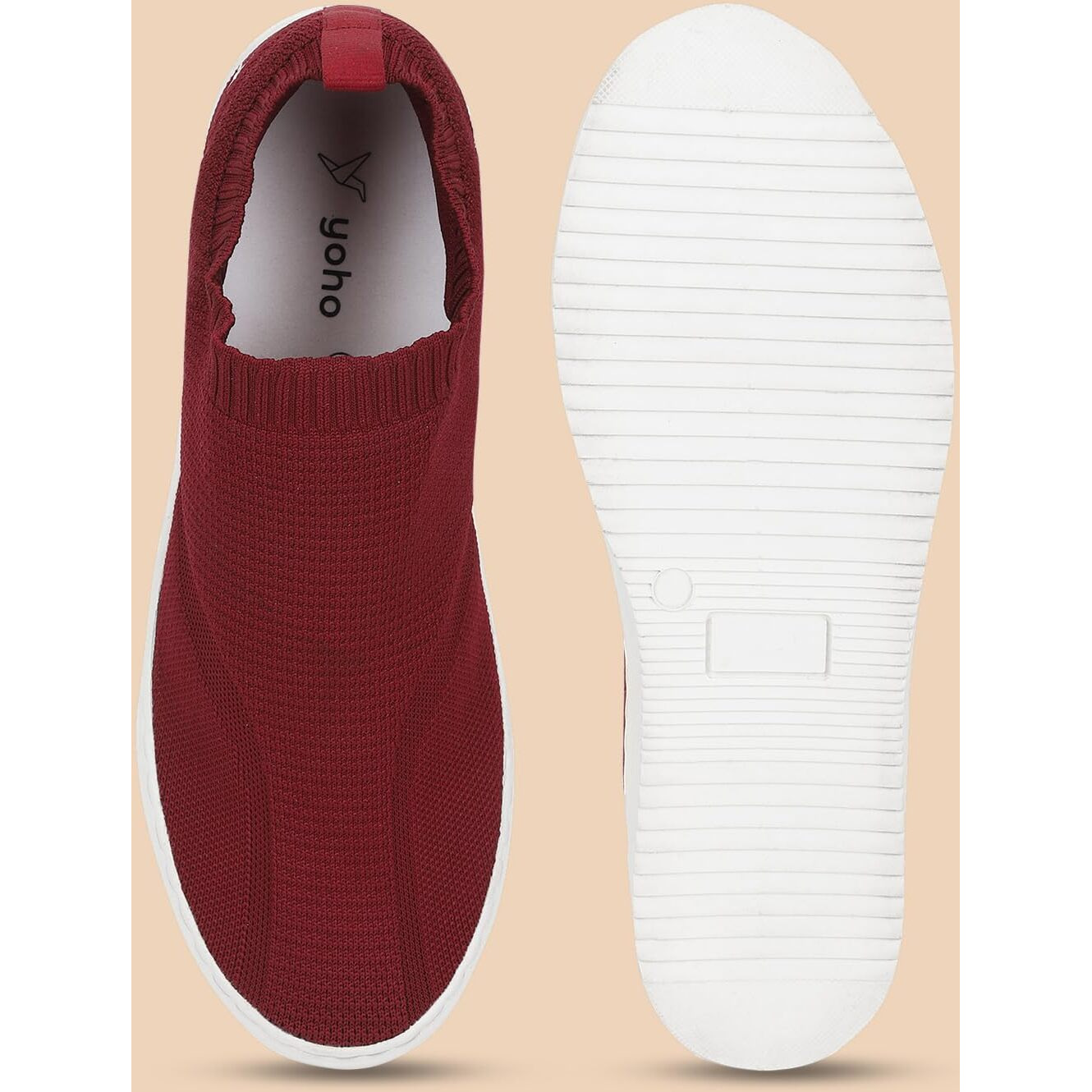 YOHO FreeStep Spacious and Casual Slip on Shoes | Comfortable for Long Hours of Walking | Outperforms Memory Foam | Arch Support Insole | Maroon - UK 8