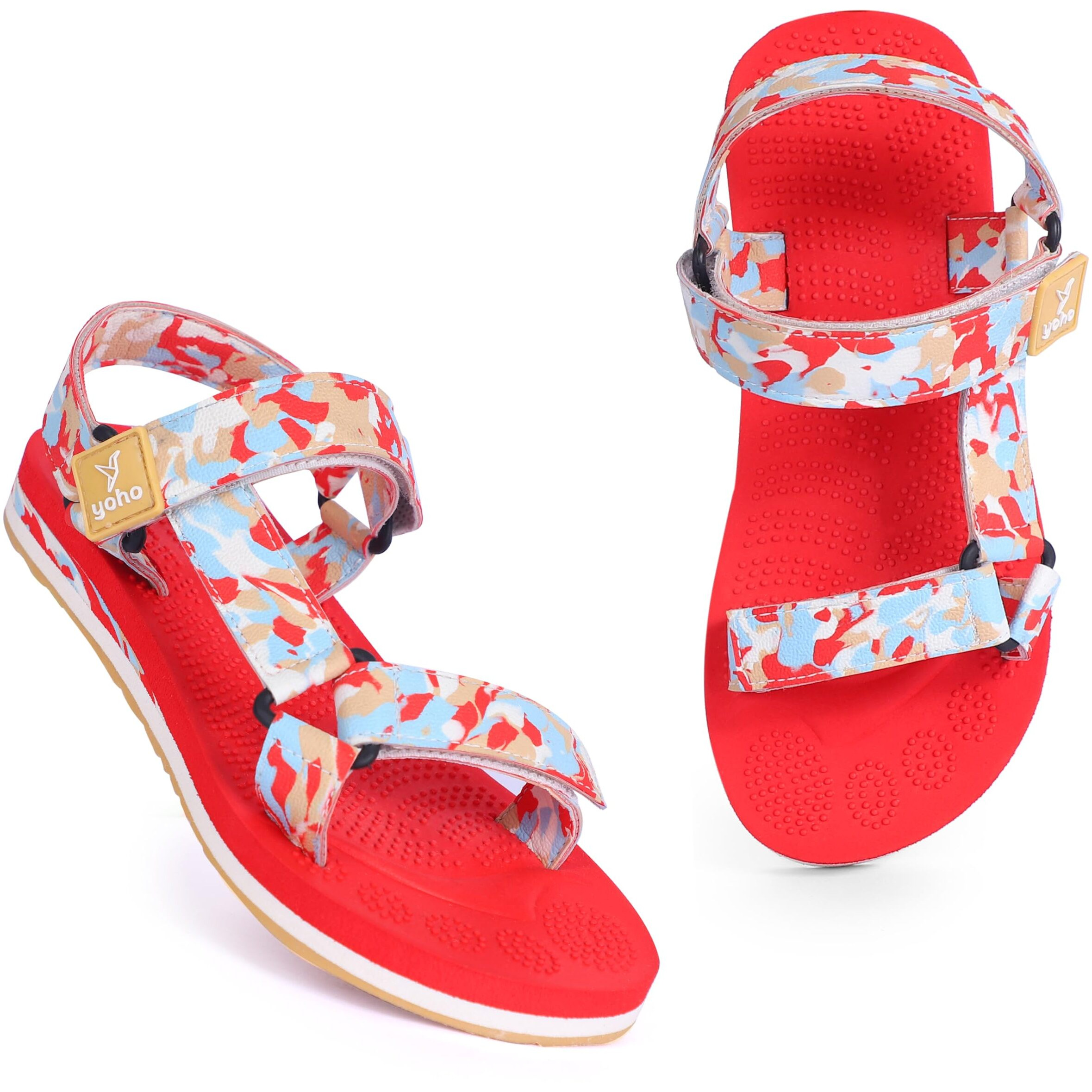 YOHO Marble EVA Sandals for Women | Cushioned Sandals| Lightweight| Waterproof | Coral Red - UK 7