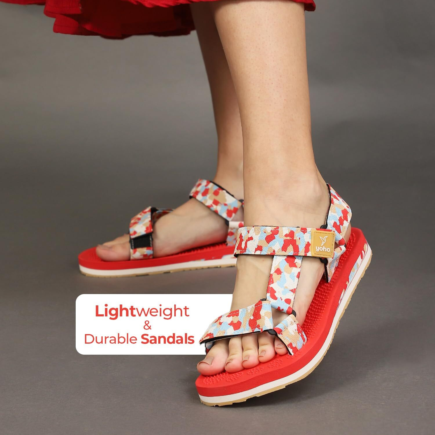 YOHO Marble EVA Sandals for Women | Cushioned Sandals| Lightweight| Waterproof | Coral Red - UK 7