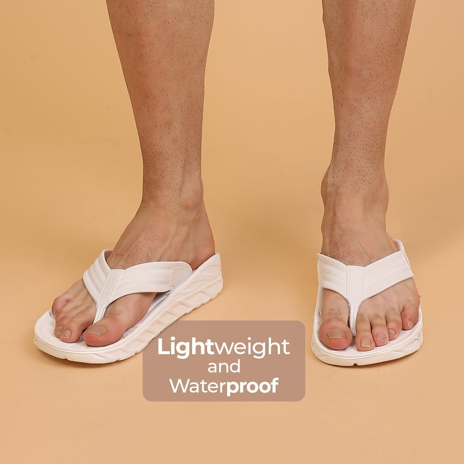 YOHO Cushion Slippers for Men| Durable| Lightweight| Waterproof| White - UK 7