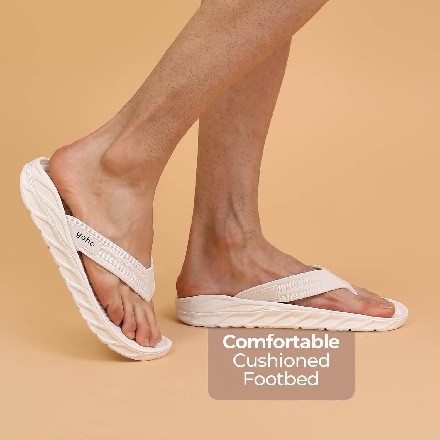 YOHO Cushion Slippers for Men| Durable| Lightweight| Waterproof| White - UK 7