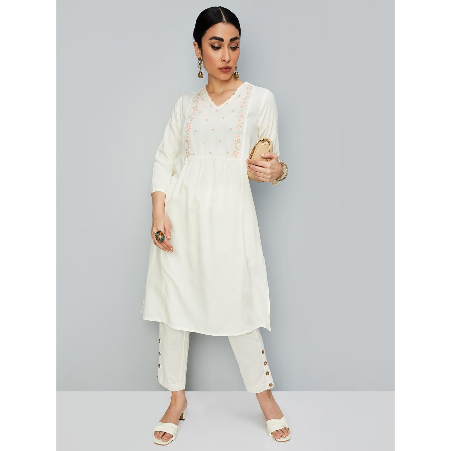 Max Women's Rayon Straight Kurta (Ckti31102Off White_Off), Large