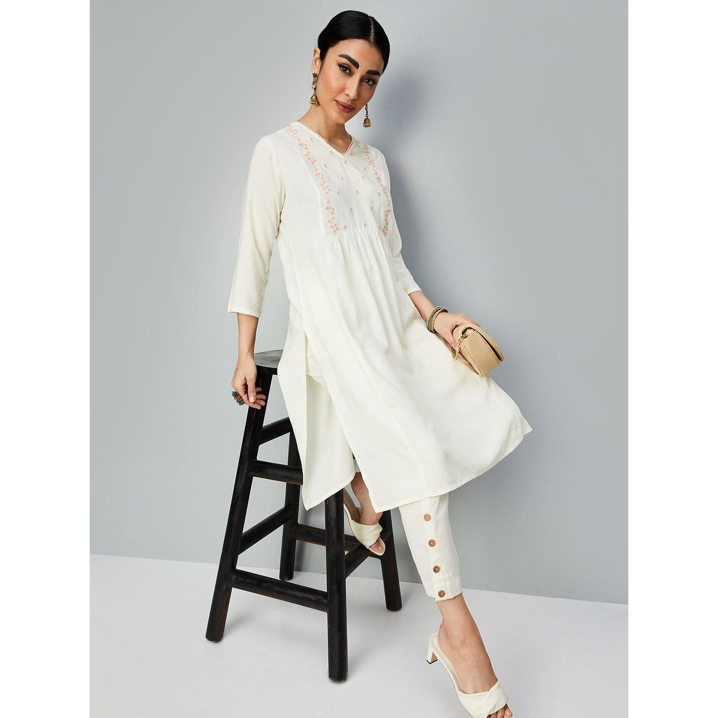 Max Women's Rayon Straight Kurta (Ckti31102Off White_Off), Large