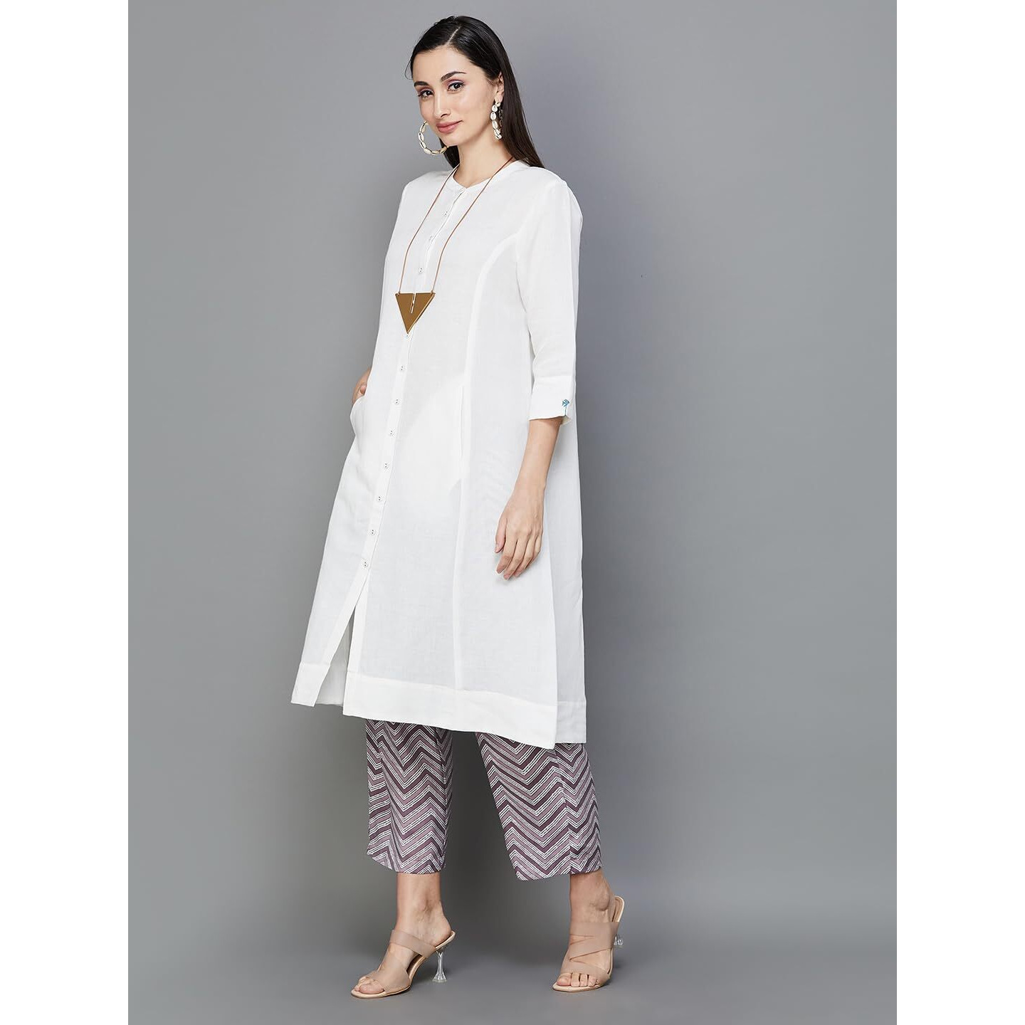 MELANGE by Lifestyle Women Off White Linen Regular Fit Solid Kurta_XXL