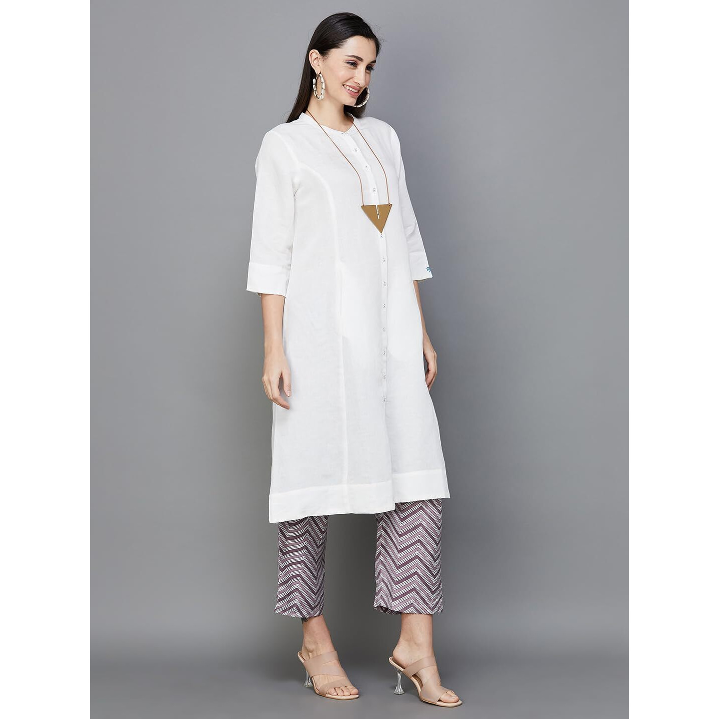 MELANGE by Lifestyle Women Off White Linen Regular Fit Solid Kurta_XXL