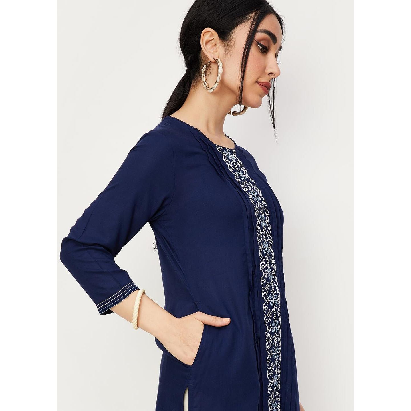 Max Women's Rayon Straight Shirt (WWEL32061INDIGO_Indigo
