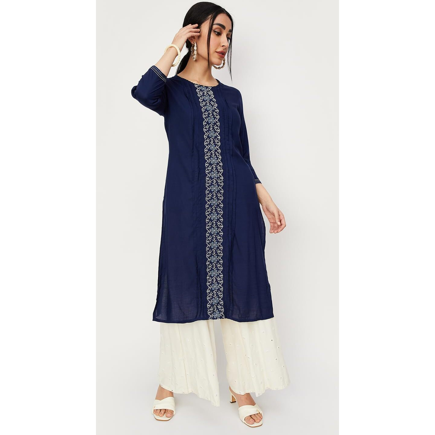Max Women's Rayon Straight Shirt (WWEL32061INDIGO_Indigo