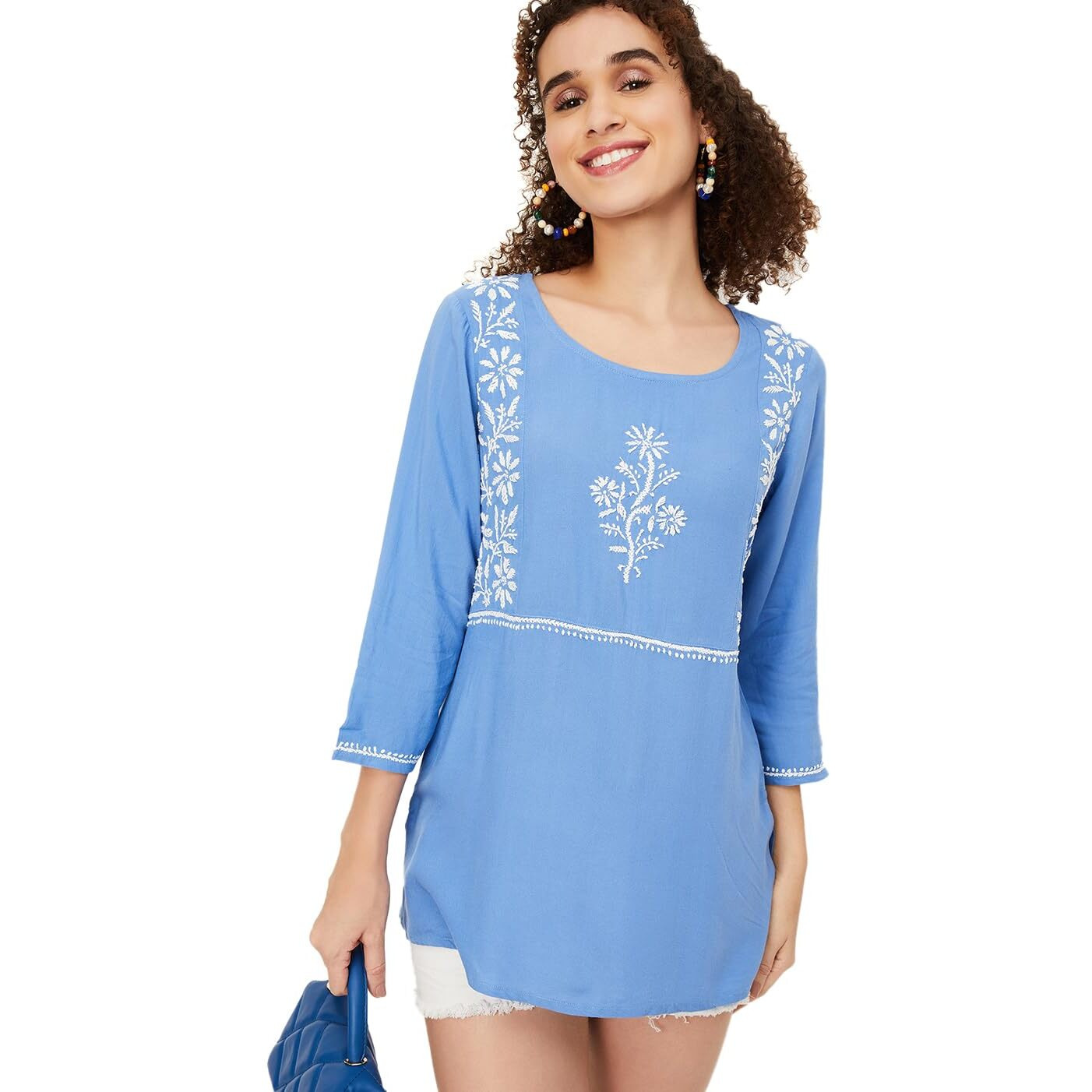 Max Women's Rayon Straight Shirt (SKGU32061BLUE_Blue