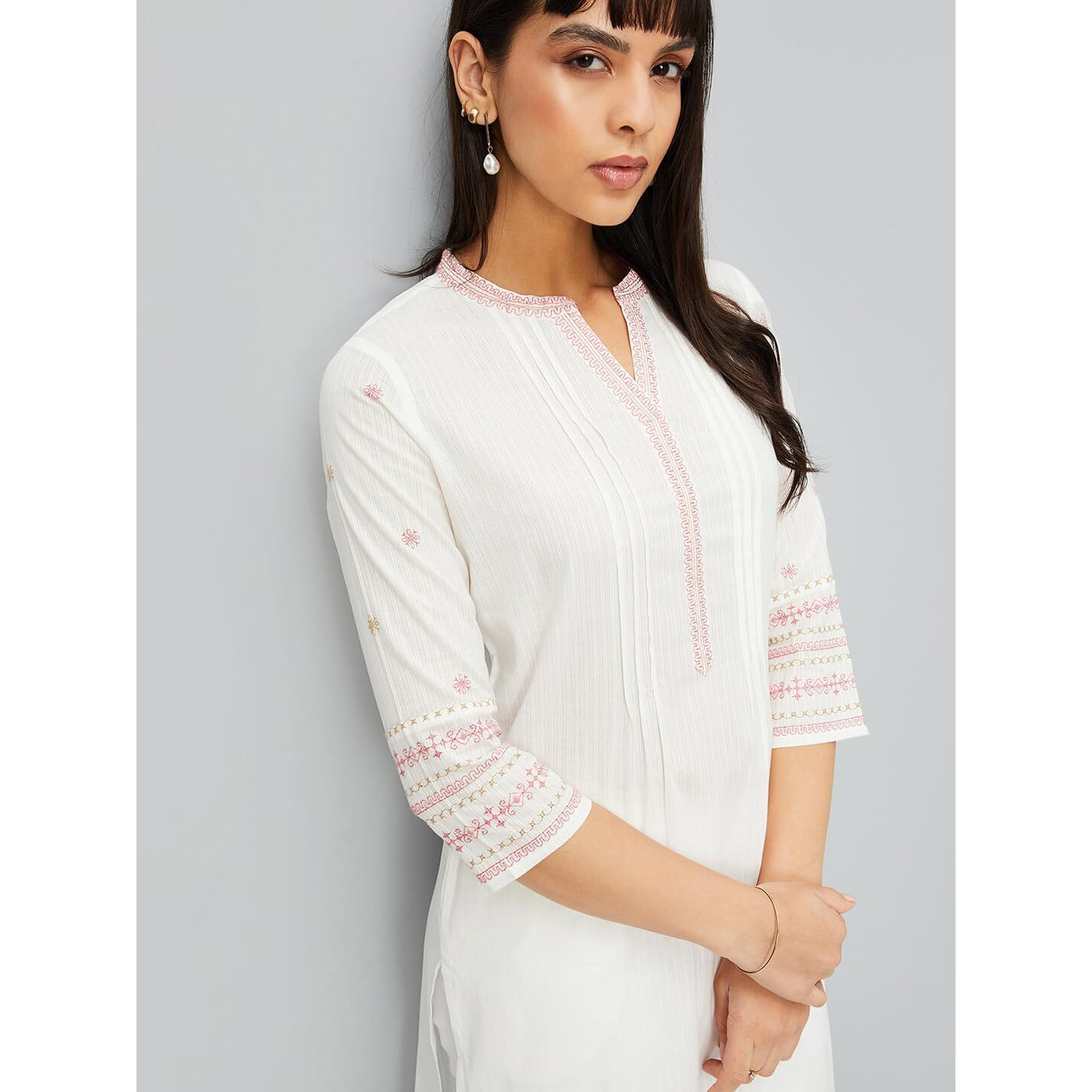 Max Women's Cotton Blend Regular Kurta (MAWWSU24EL_Off White_L