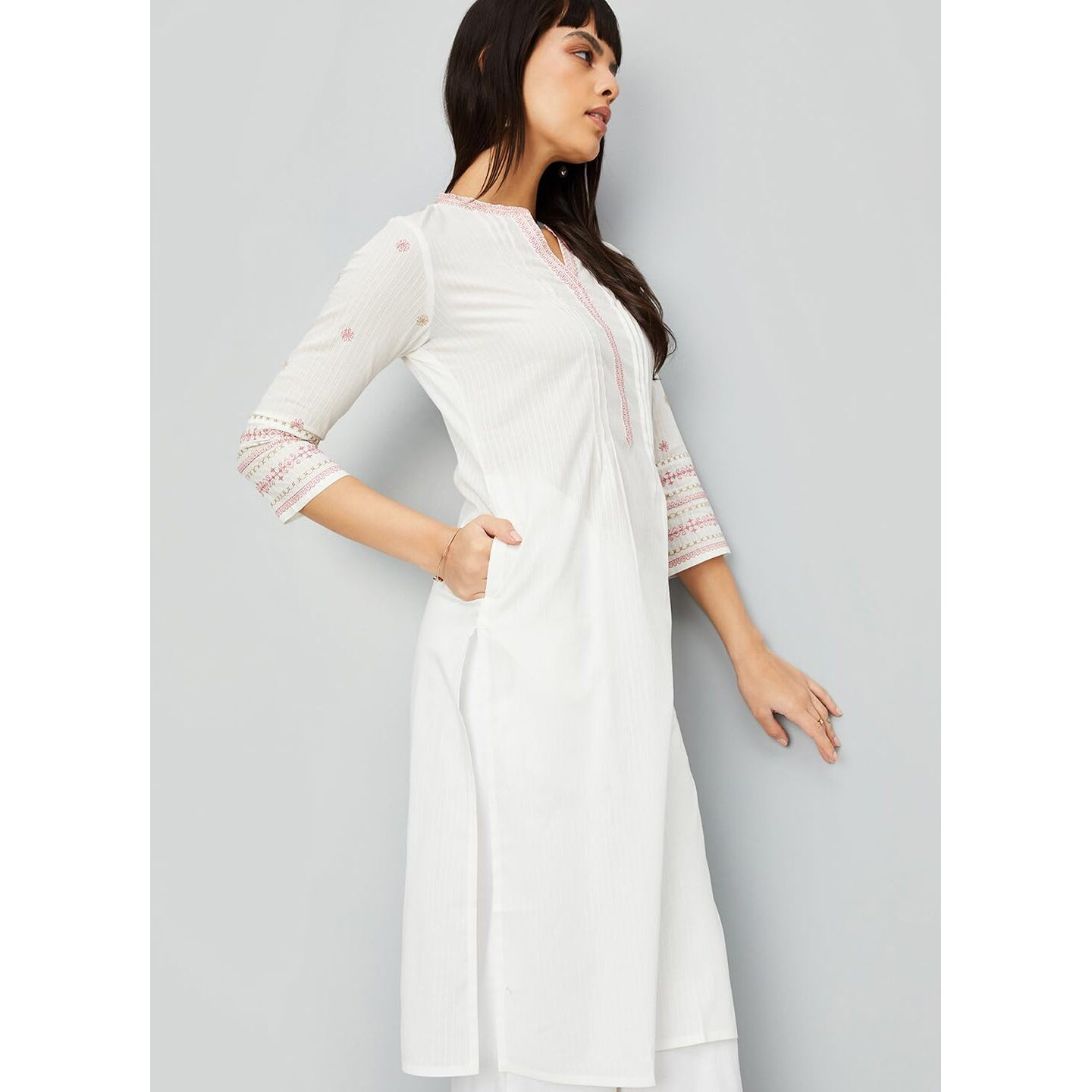 Max Women's Cotton Blend Regular Kurta (MAWWSU24EL_Off White_L